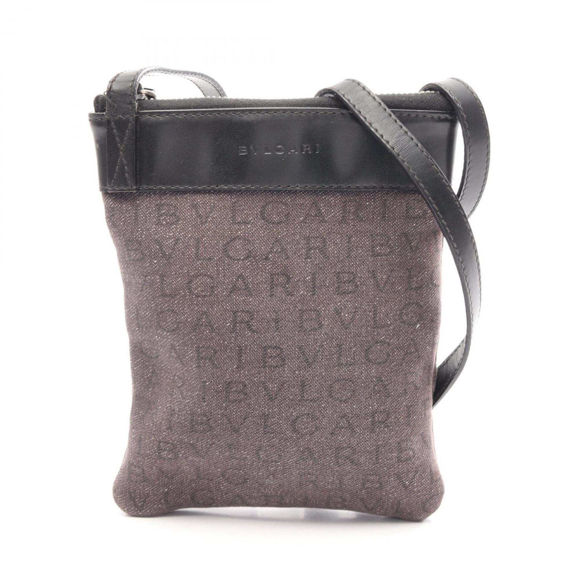 Bulgari Bvlgari Logo Mania Mini Shoulder Bag Handbag Canvas Leather Women's G...